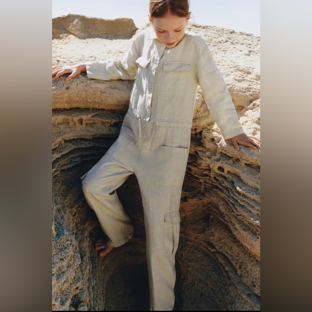 NWTZARA GIRL LINEN CARGO JUMPSUIT